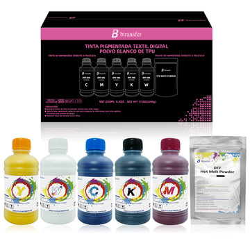 B btransfer Direct to Transfer Film Ink 250ml (CMYKW)+ Direct to Transfer Film Powder 500g