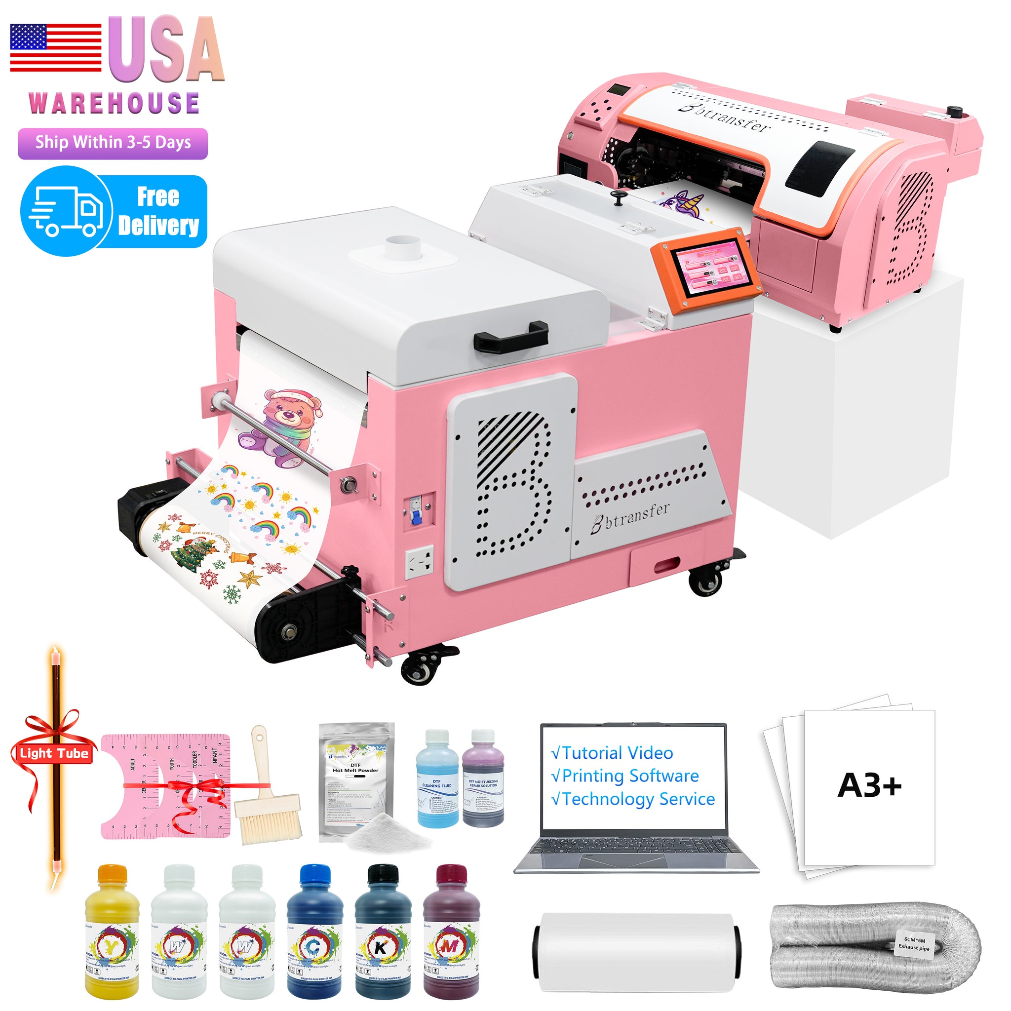 USA warehouse -M1630 pro A3 pink DTF printer with powder shaker
