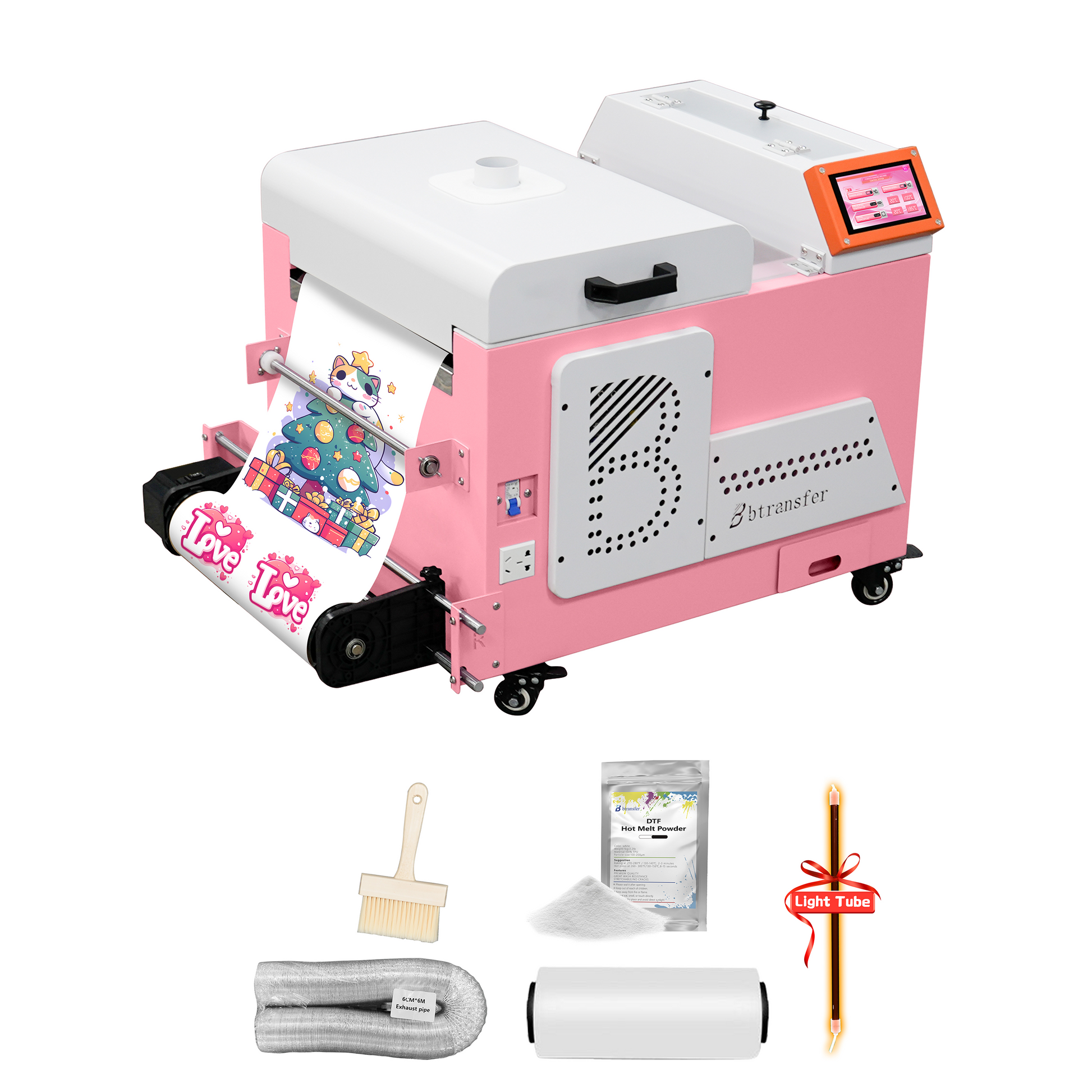 Swift Shaker powder shaking machine for B btransfer DTF printing - floor-standing design with consumables on white background