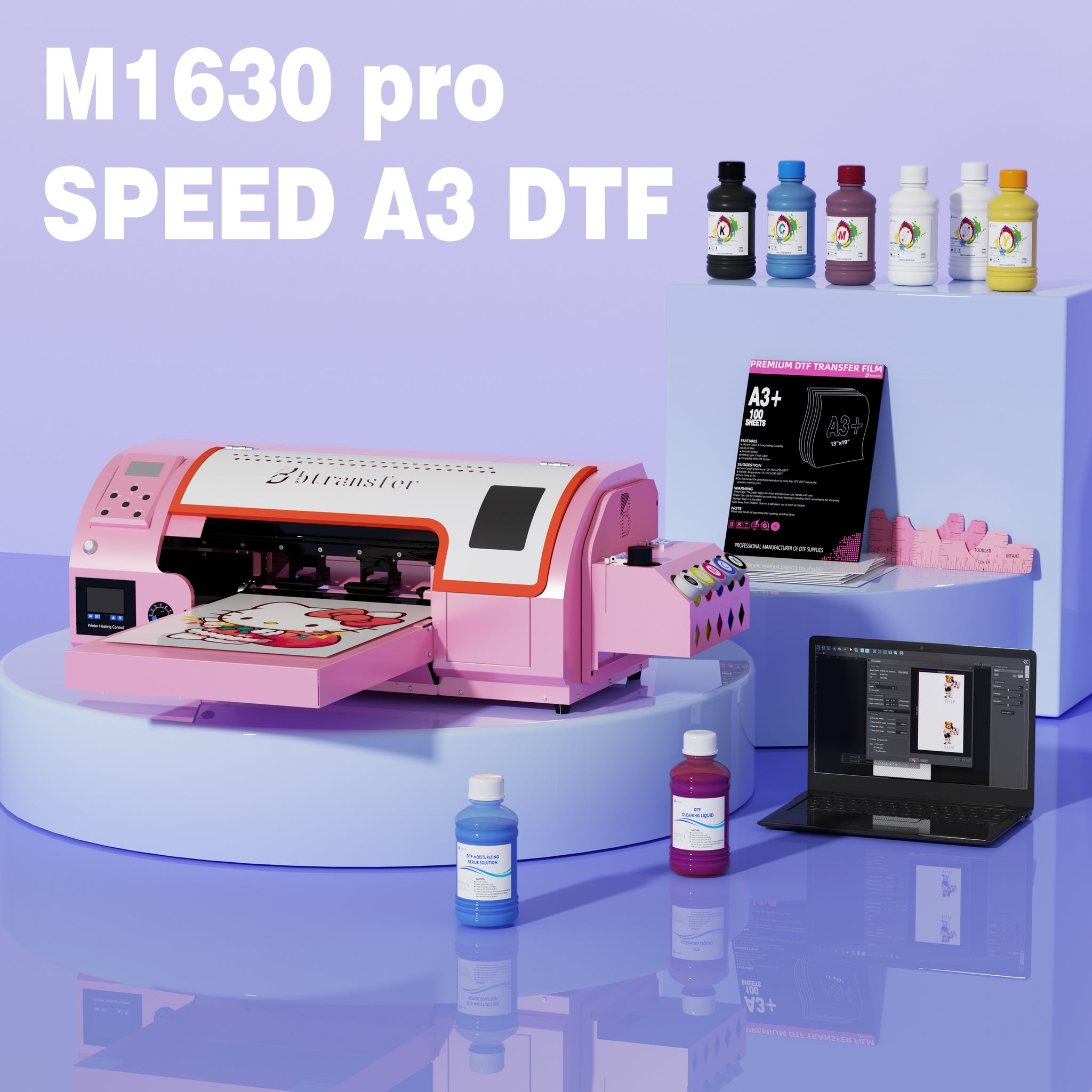 M1630 pro SPEED A3 DTF Printer-Including printer+laptop+a set of consumables+printhead cleaning solution （USA Free shipping）