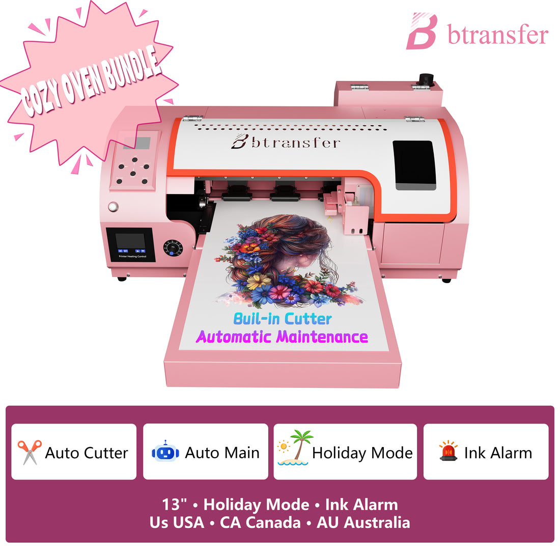 B btransfer 13" M1630 Pro DTF Printer Cozy Oven Bundle with Laptop and Oven - front view