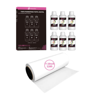 250ml (CMYKW)+ Direct to Transfer Film Powder 500g & 11.8 Inch x 328 FT Roll Film