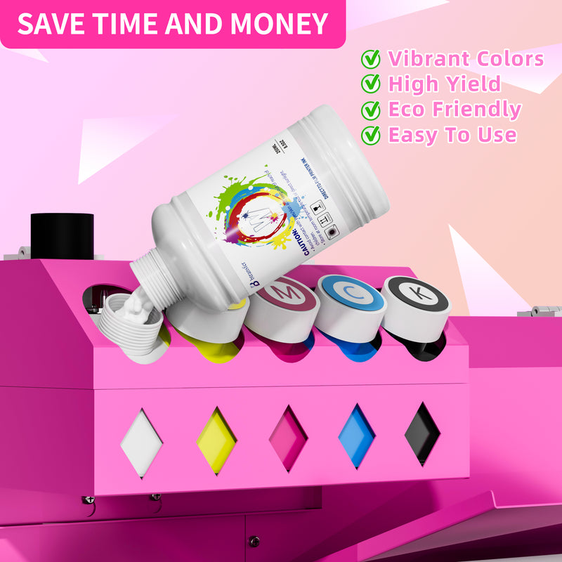 B btransfer Direct to Transfer Film Ink 250ml (CMYKW)+ Direct to Transfer Film Powder 500g - Feature 1
