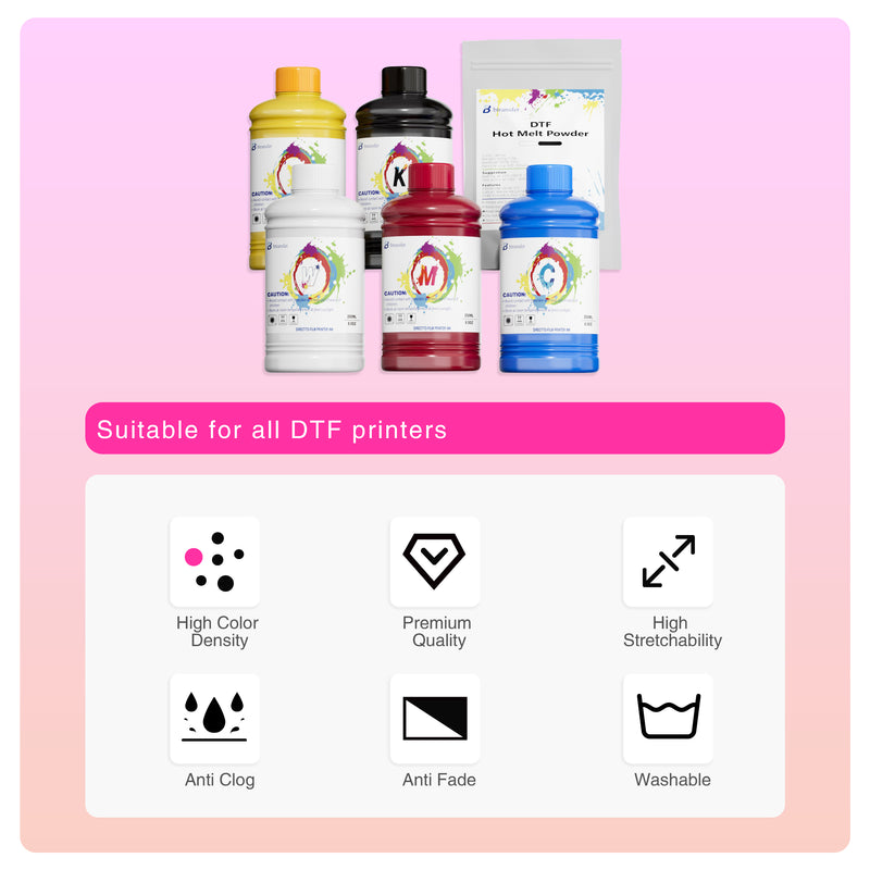 B btransfer Direct to Transfer Film Ink 250ml (CMYKW)+ Direct to Transfer Film Powder 500g - Feature 3