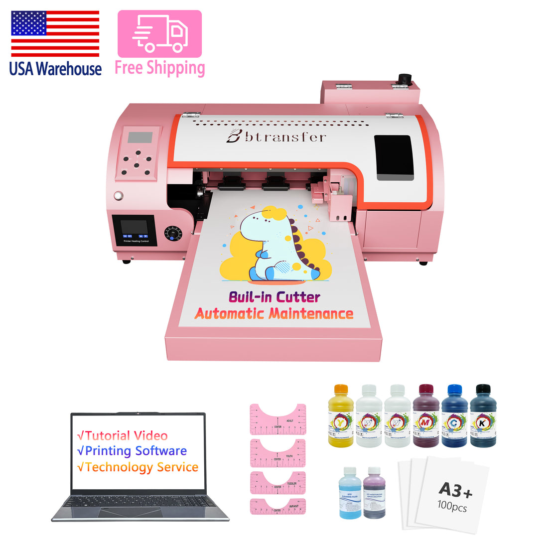 M1630 Pro DTF Printer Bundle – complete starter kit with laptop and consumables
