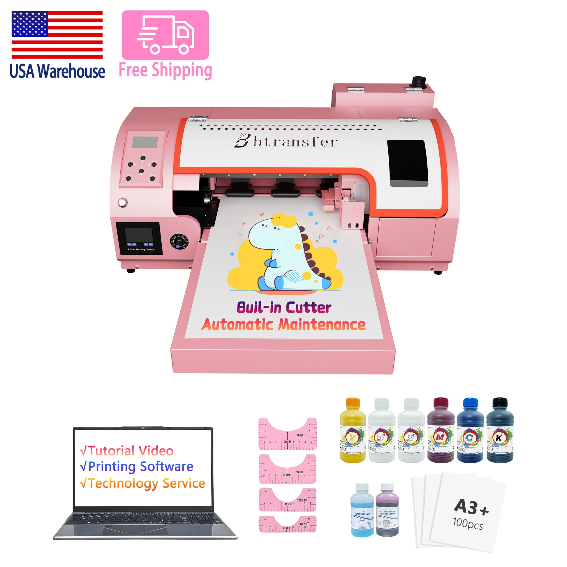 M1630 Pro DTF Printer Bundle – complete starter kit with laptop and consumables
