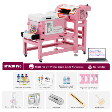 B btransfer A3 M1630 Pro DTF Printer Dream Mobile Workstation – with Laptop, Shaker, Mobile Rack & Ink + Film + Powder, Holiday Mode, Auto-Clean, Auto Cutter, Ink Alarm
