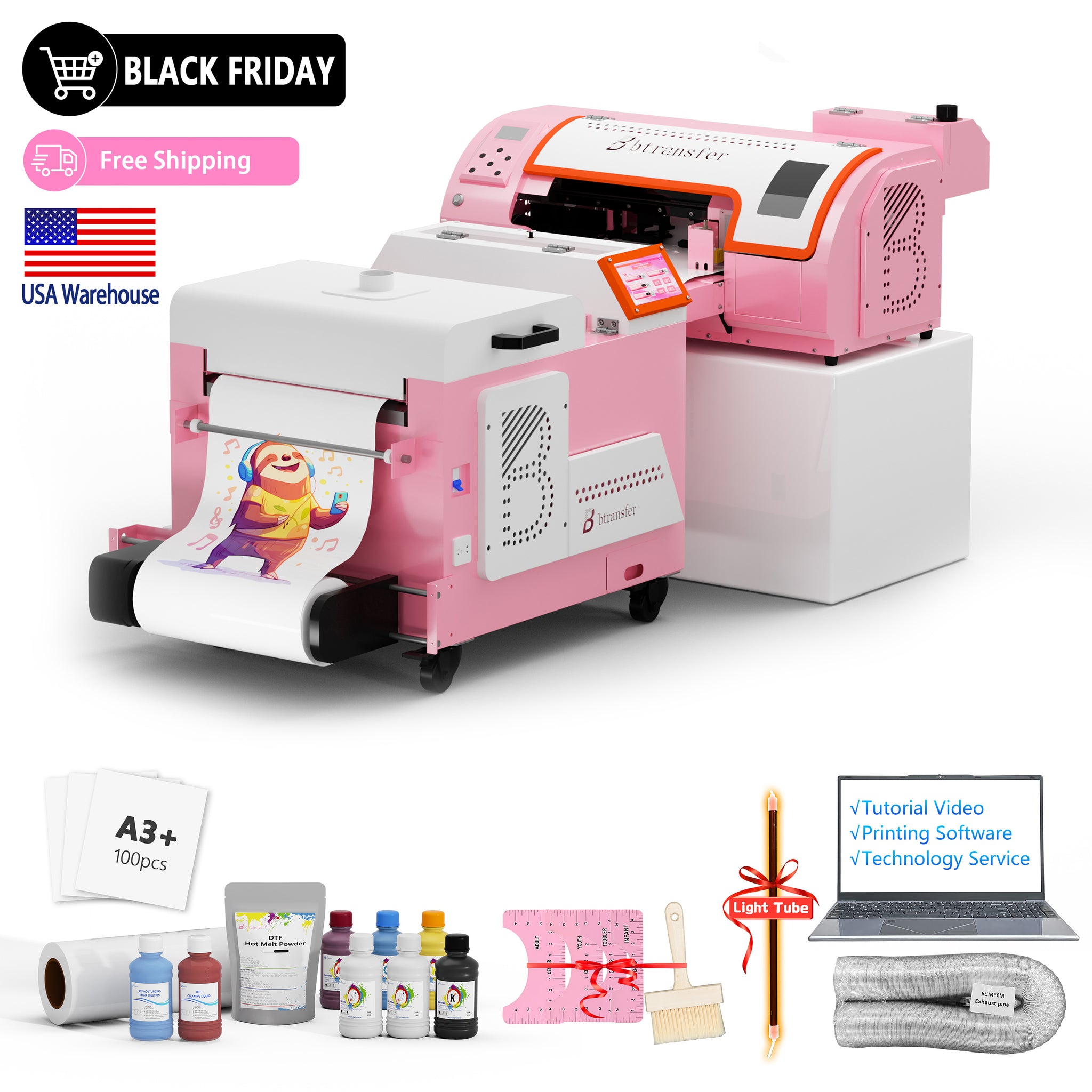 USA warehouse -M1630 pro A3 pink DTF printer with powder shaker