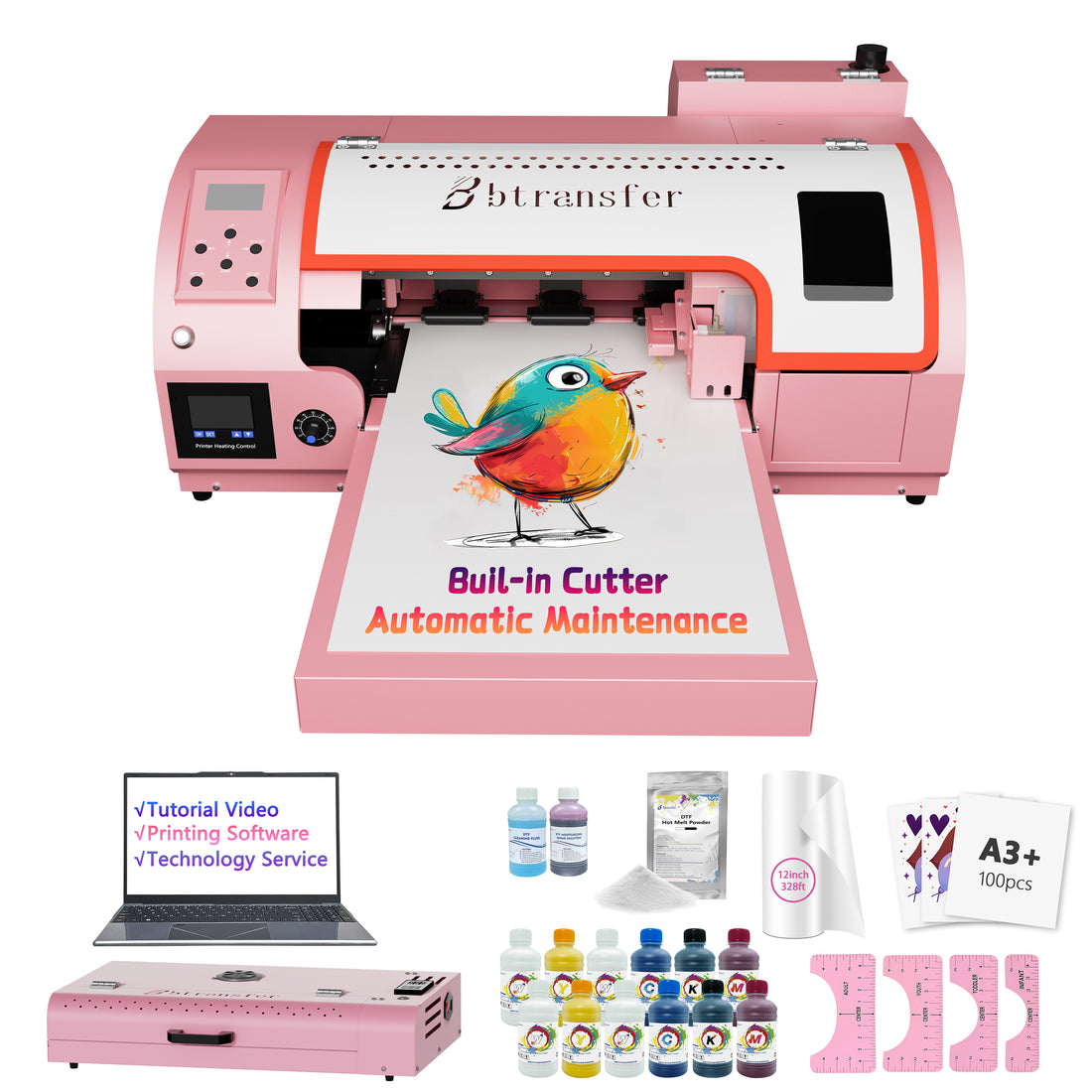 B btransfer M1630 pro, 13 inch less maintenance DTF Printer with film cutting.  Free shipping