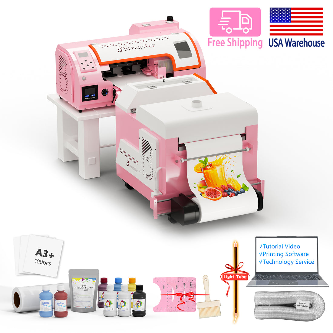 B btransfer M1630 pro Printer bundle 1：A3 pink DTF printer with powder shaker