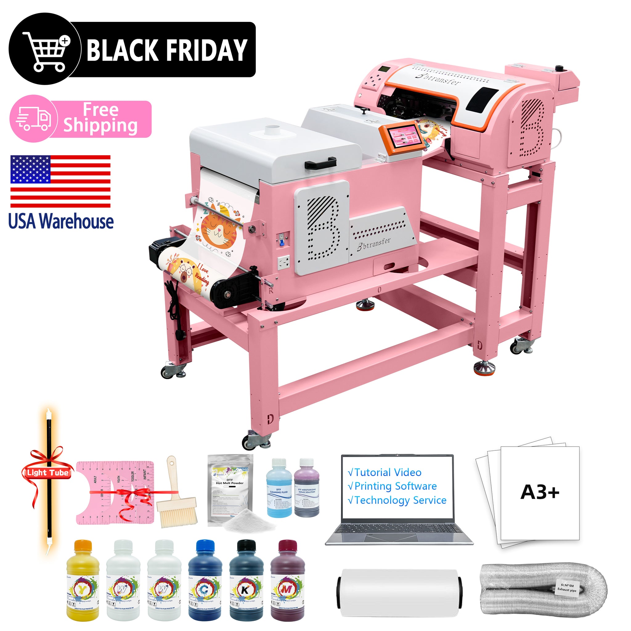 B btransfer Auto-Maintenance A3 M1630 Pro Printer Bundle: All-in-One Fully Automatic T-Shirt Printing System with Powder Shaker & Dryer,Ready to Earn（USA Warehouse & Free Shipping）